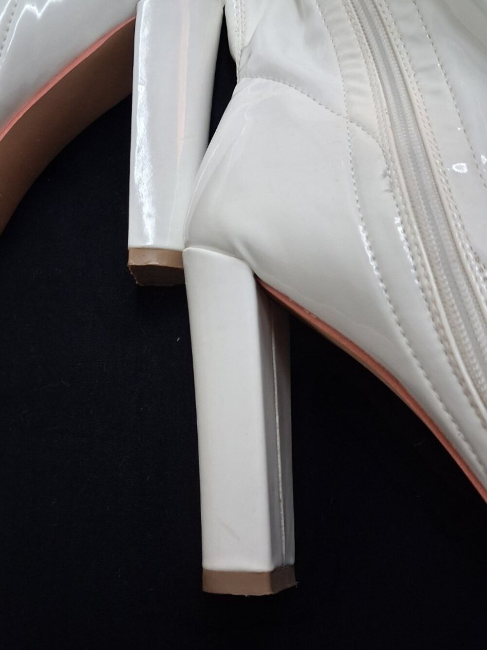 WSKEISP White Patent Thigh High Boots Size EU 39 US 8.5-9 High Block Heel - Picture 10 of 11